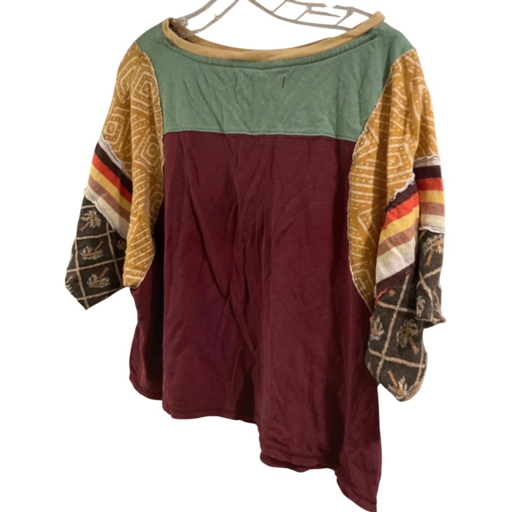 Rare! Free People We The Free Chrissy Tee Mixed Print Boho Graphic Top XL - Picture 3 of 4